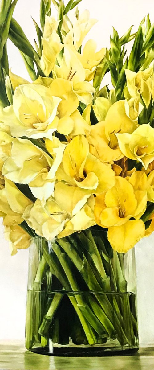 Big oil painting with yellow flowers 120*120 cm by Irina Ivlieva