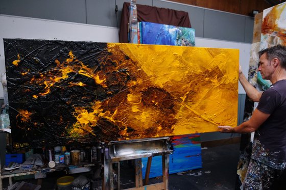 Honey Sunflower 200cm x 80cm Textured Abstract Art