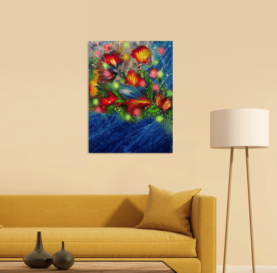 "Summer Sea Breeze" Floral Abstract Painting 60 x 80cm