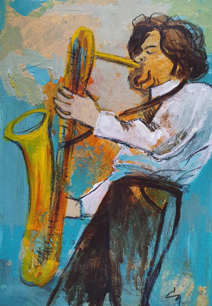 Impressionistic Portrait Acrylic Painting By Victoria Cozmolici, 8 X 11", The Artist, Original Artwork