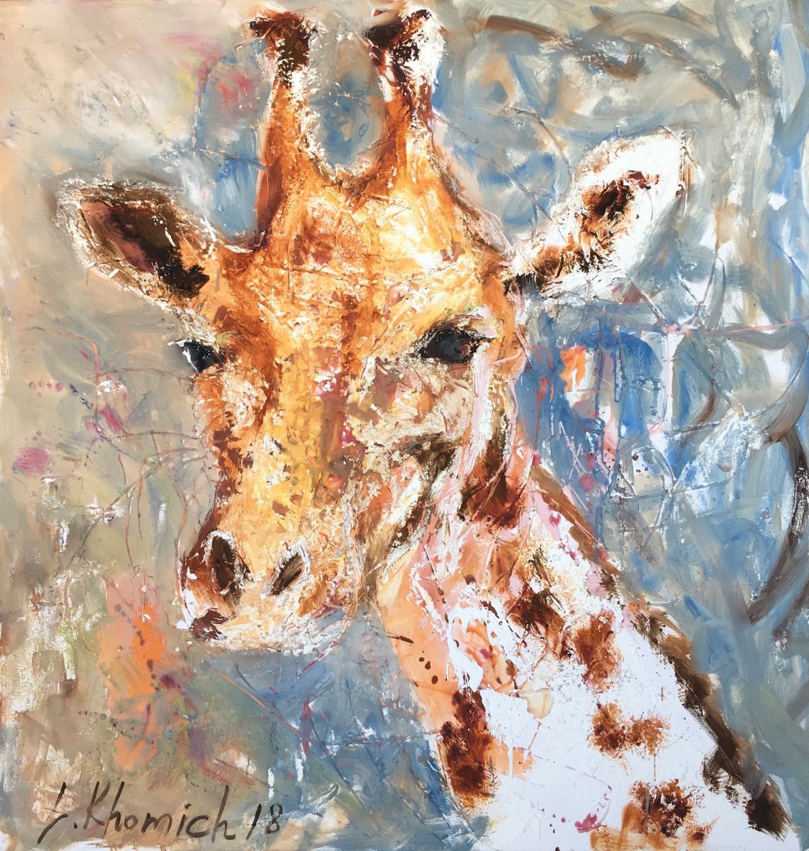 Giraffe painting Animal Portrait Modern Art by Leo Khomich