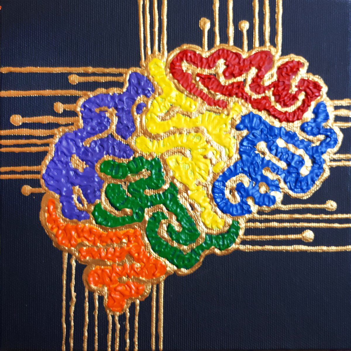 Abstract Acrylic Painting By Salana Art / Svetlana Samovarova, 8 X 8", Brain Impulses, Original Artwork