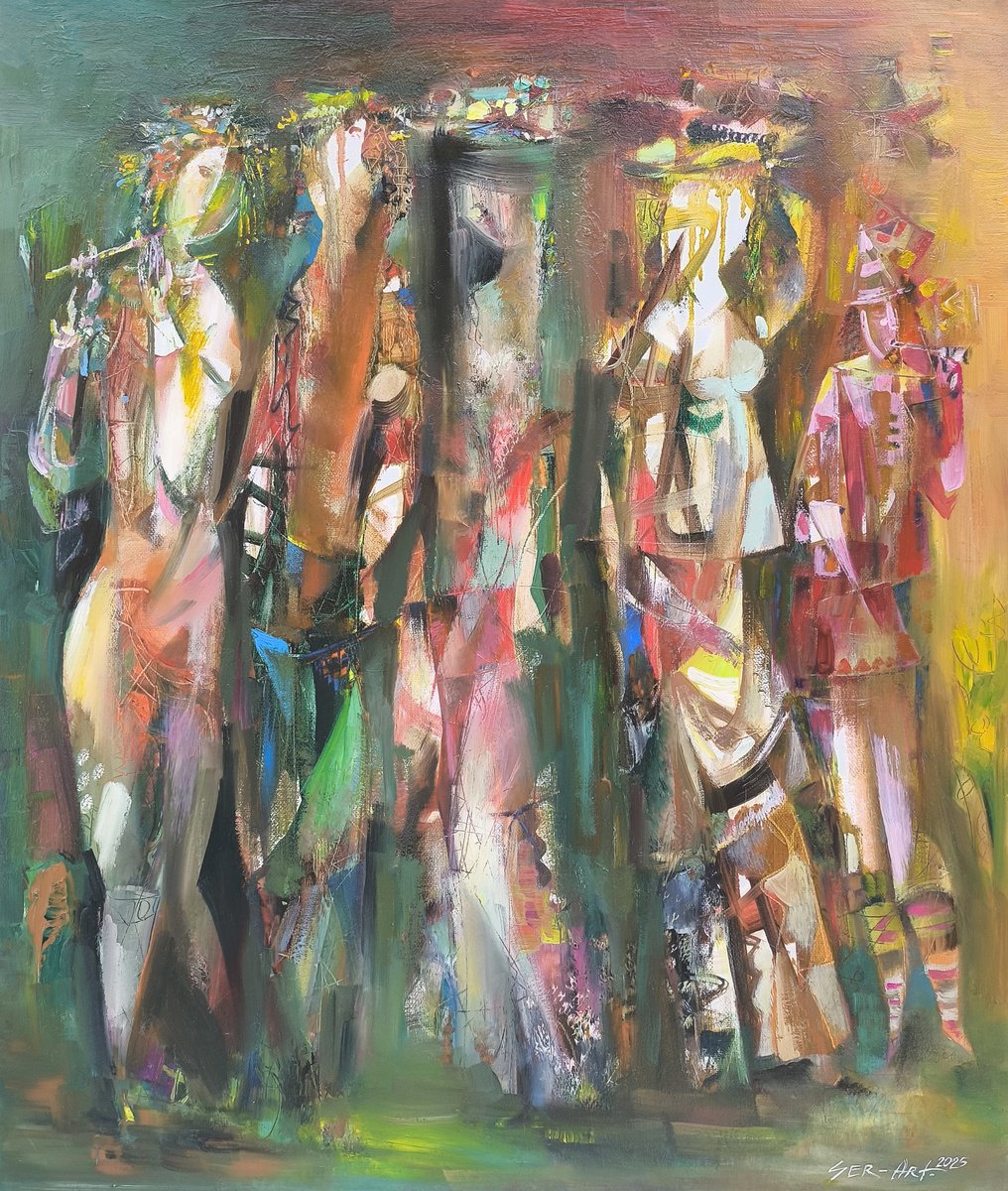 Abstract Portrait Oil Painting By Seyran Gasparian, 20 X 24", Abstract Carnival, Original Artwork