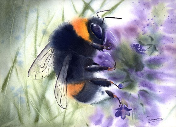 Bumble bee Original Watercolor Painting