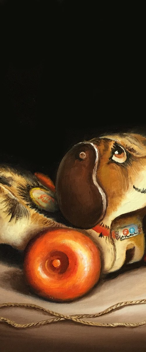 Pull along snoopy  still life by Jane Palmer Art