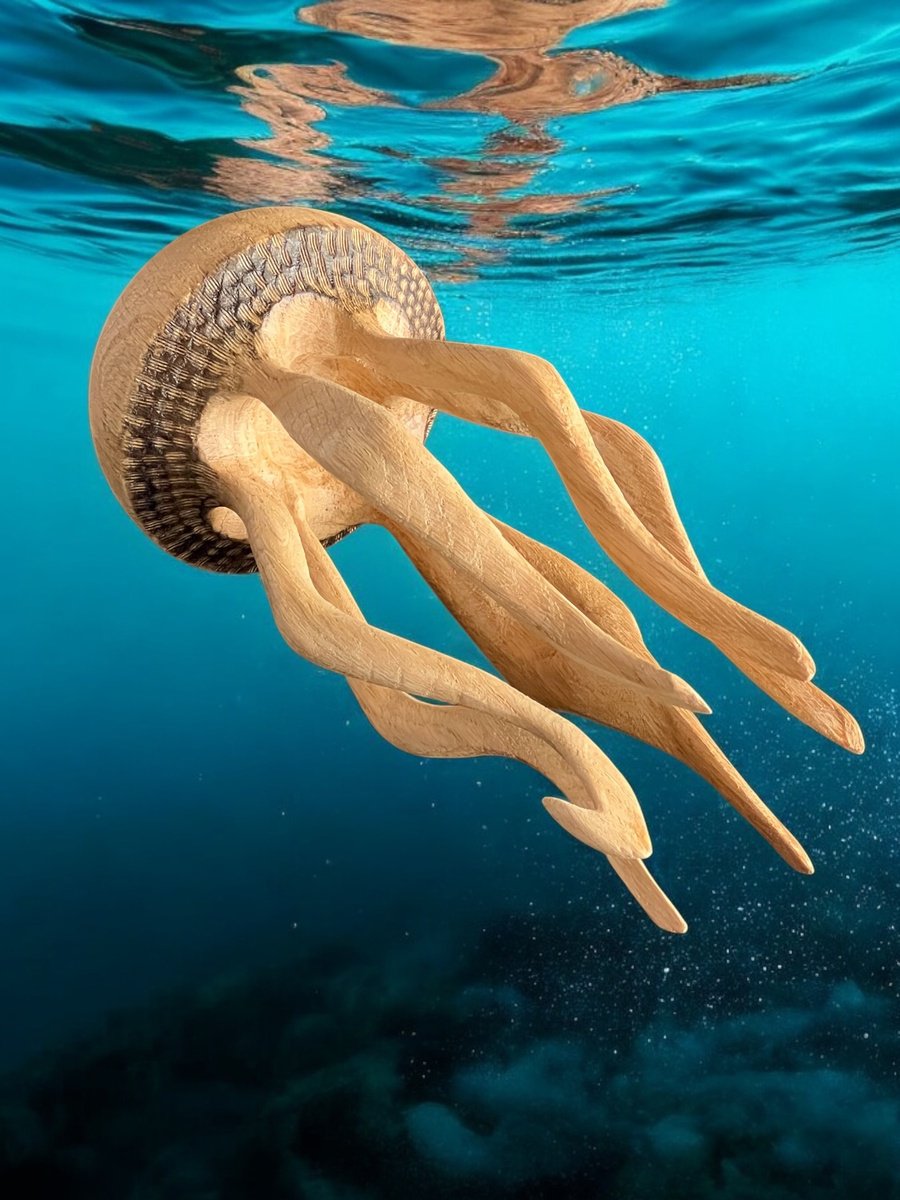 Organic Animal Wood Sculpture By Roland Kopfer, 4 X 9", Medusa #1142, Original Artwork