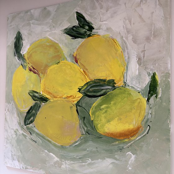 Still life bright lemons fruits palette knife