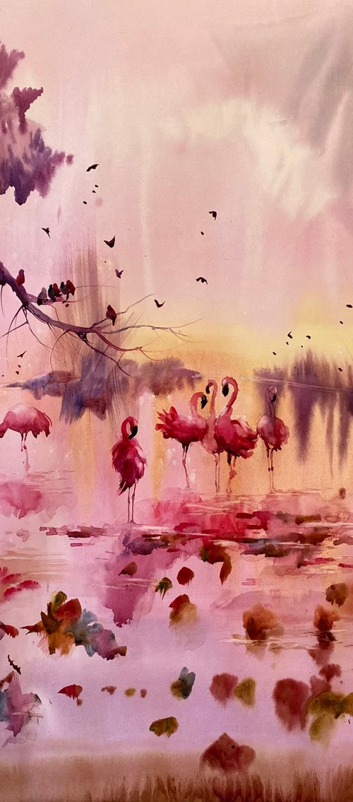 Sold Watercolor “Flamingos beauty” perfect gift by Iulia Carchelan