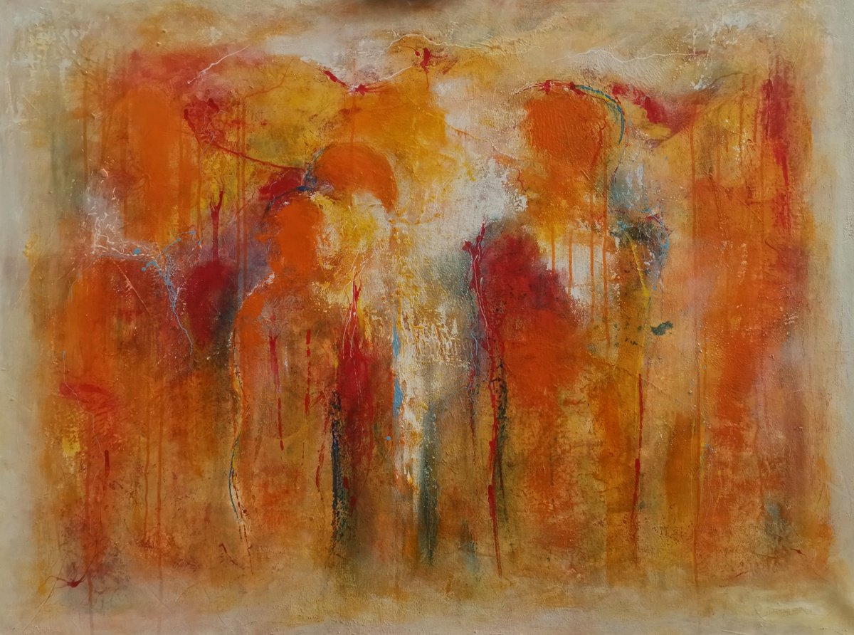 Abstract Portrait Acrylic Painting By Doris Duschelbauer, 51 X 38, Hablando En Colores, Original Artwork