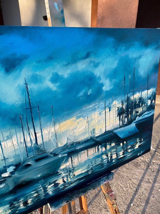 "Harbour Nights"original oil painting by Artem Grunyka