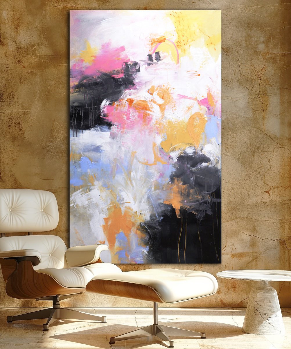 Abstract Acrylic Painting By Andrada Anghel, 36 X 60, Echoes Of Pink, Original Artwork