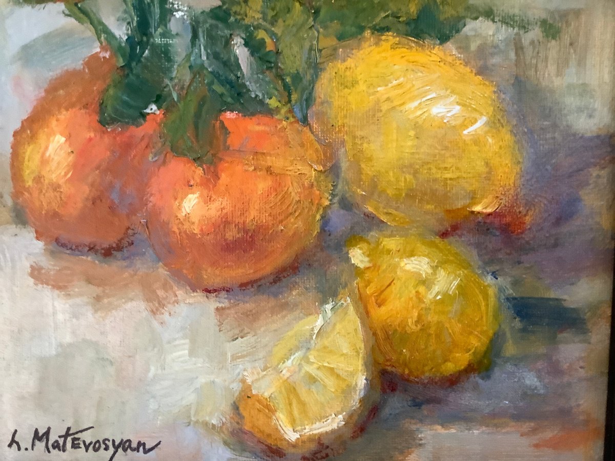 Impressionistic Still Life Oil Painting By Lia Matevosyan Haselton, 13 X 11", Citrus Bliss, Original Artwork