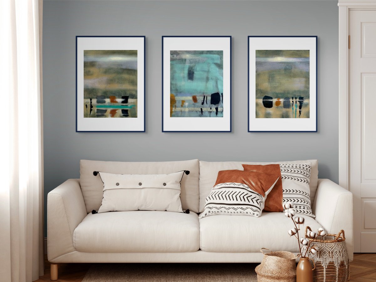 Abstract Acrylic Painting By Evgen Semenyuk, 59 X 28, Abstract Mirages. Moon And Bay, Original Artwork