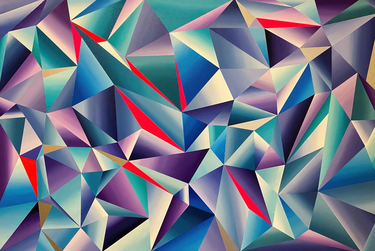 Geometric Abstract Acrylic Painting By Shushanik Karapetyan, 36 X 24", Winter Is Coming, Original Artwork