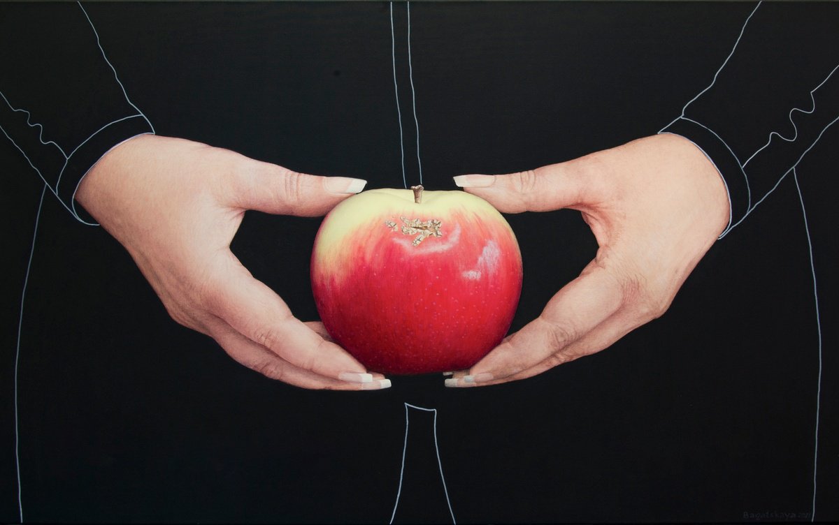 Photorealistic Still Life Acrylic Painting By Nataliya Bagatskaya, 47 X 30", Just Apple..., Original Artwork