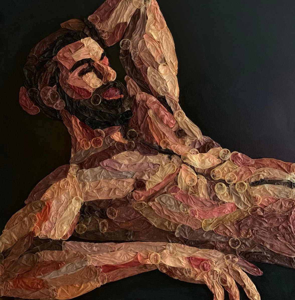 Male nude condom gay painting by Emmanouil Nanouris