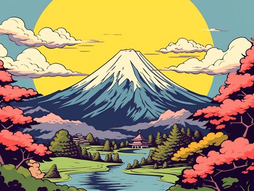Landscape with Mount Fuji by Kosta Morr