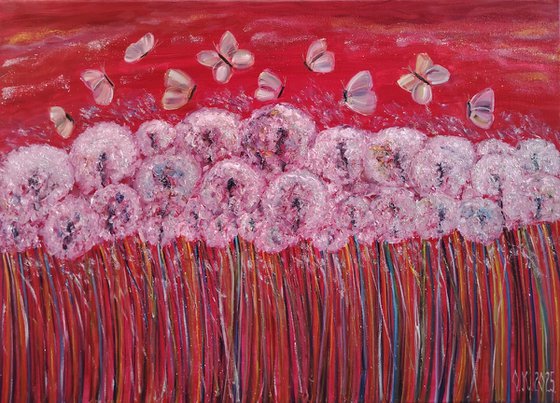 Field of sparkling dandelions