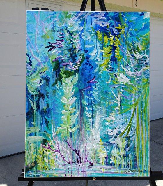 REFLECTIONS III. Water Lily Pond and Orchids Painting inspired by Claude Monet