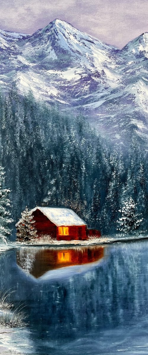 House near Lake - winters landscape, moutains and dreams by Tanja Frost