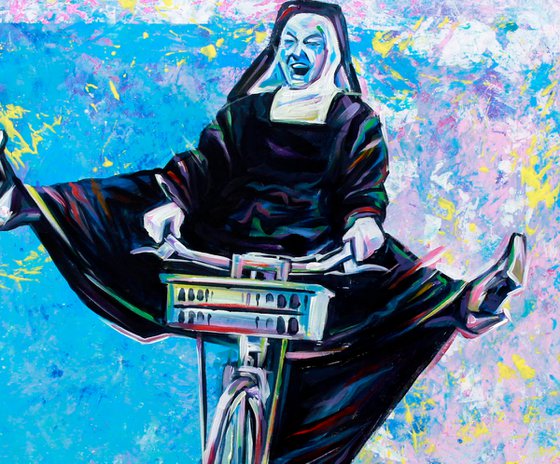 Bicycle. Bike. Nun with a bicycle,