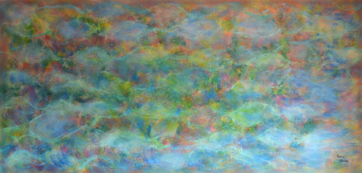 BLUE TROPICAL LAGOON. 92X192 cm. by Thierry Vobmann. Abstract .