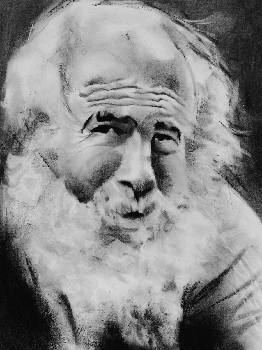 Photorealistic Portrait Charcoal Drawing By Denny Stoekenbroek, 12 X 17, The Weight Of Time, Original Artwork