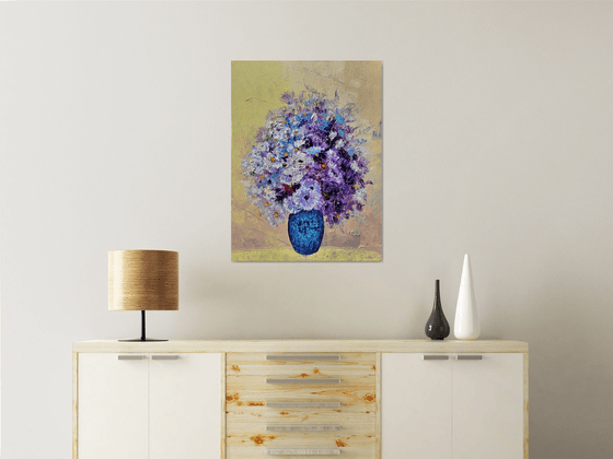 Bouquet in a blue vase  60x80cm