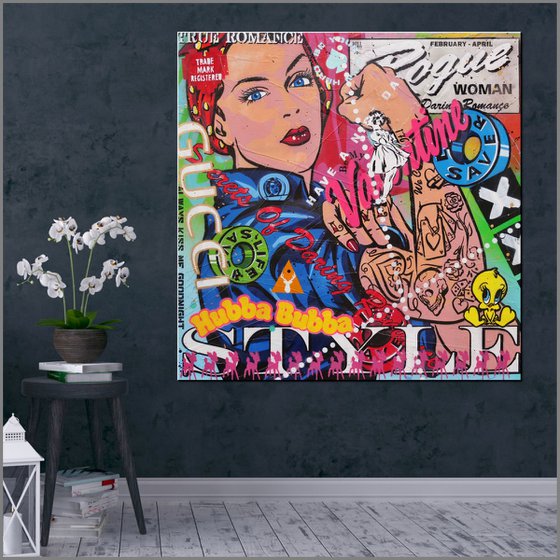 Hubba Bubba Rosie 100cm x 100cm Rosie The Riveter Urban Pop Art