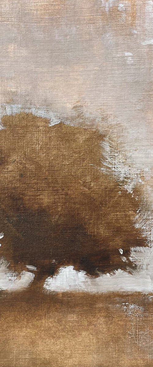 Golden Oak Tree 211027a, Tonal style metallic tree painting by Don Bishop