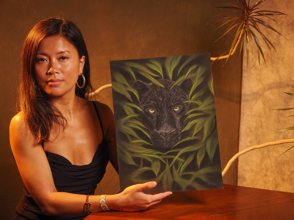 Photorealistic Animal Pastel Drawing By Maria Tran, 12 X 16", The Shadow, Original Artwork