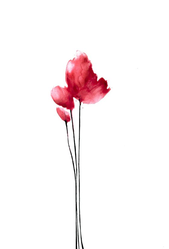 Poppies. Set of 3 Floral Artworks.