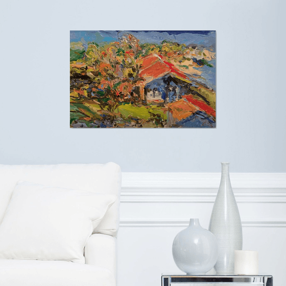 LANDSCAPE WITH RED HOUSES.