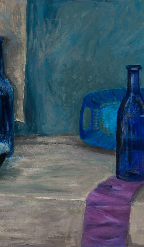 Still Life with Blue Bottles by MK Anisko