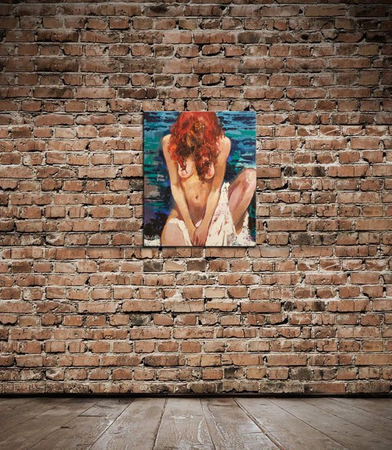 Figure painting nude redhead girl portrait - Original oil painting on canvas