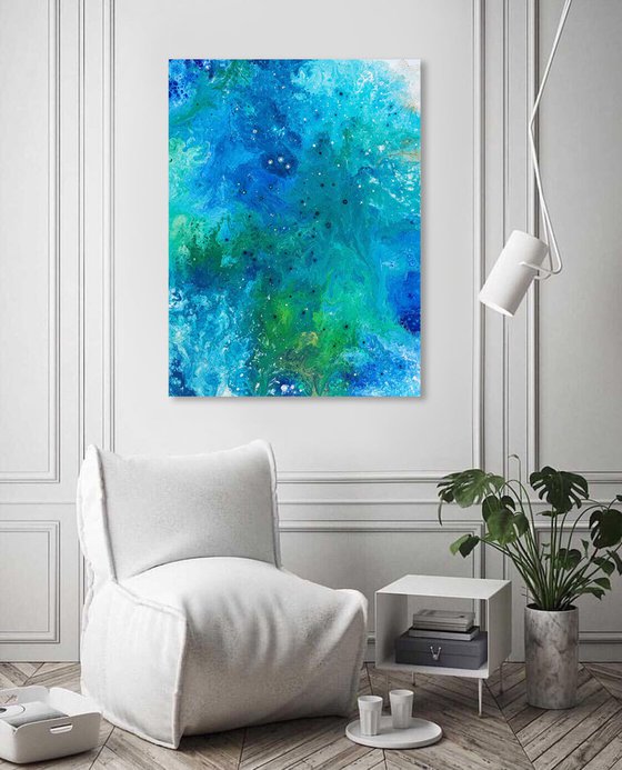 100x74cm. /"Green Symphony"original abstract painting, office art, home decor, gift idea, modern art.