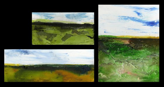 Dream Land Collection 10 - 3 Small Textural Landscape Paintings by Kathy Morton Stanion