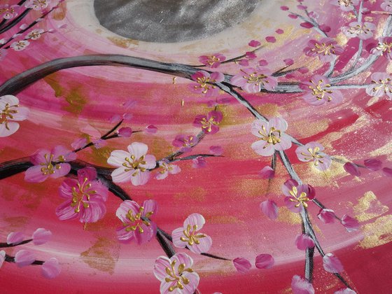 Cherry blossom large red painting 110×160 cm acrylic on unstretched canvas B098 art original artwork in japanese style