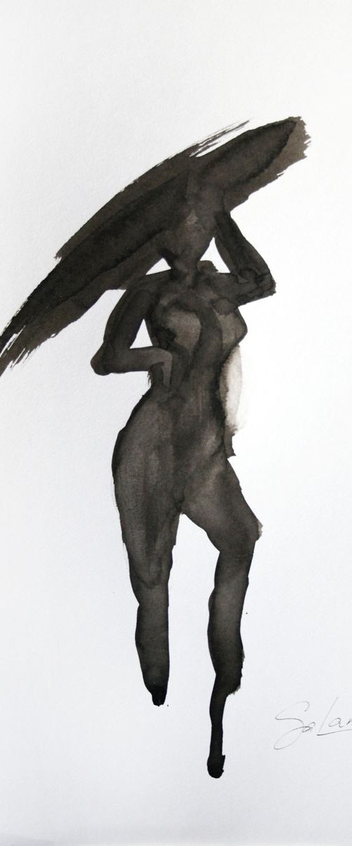 NUDE MODEL 5. SKETCH INK / ORIGINAL PAINTING by Salana Art