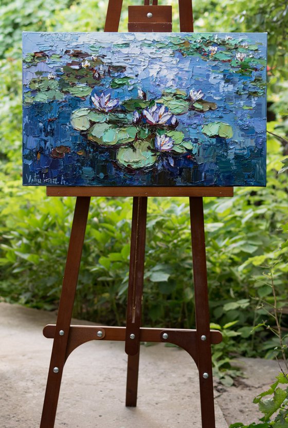 White Water Lilies - Impasto Original Oil painting