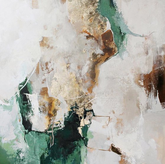 "Green Sobriety 2" Green gold abstract art