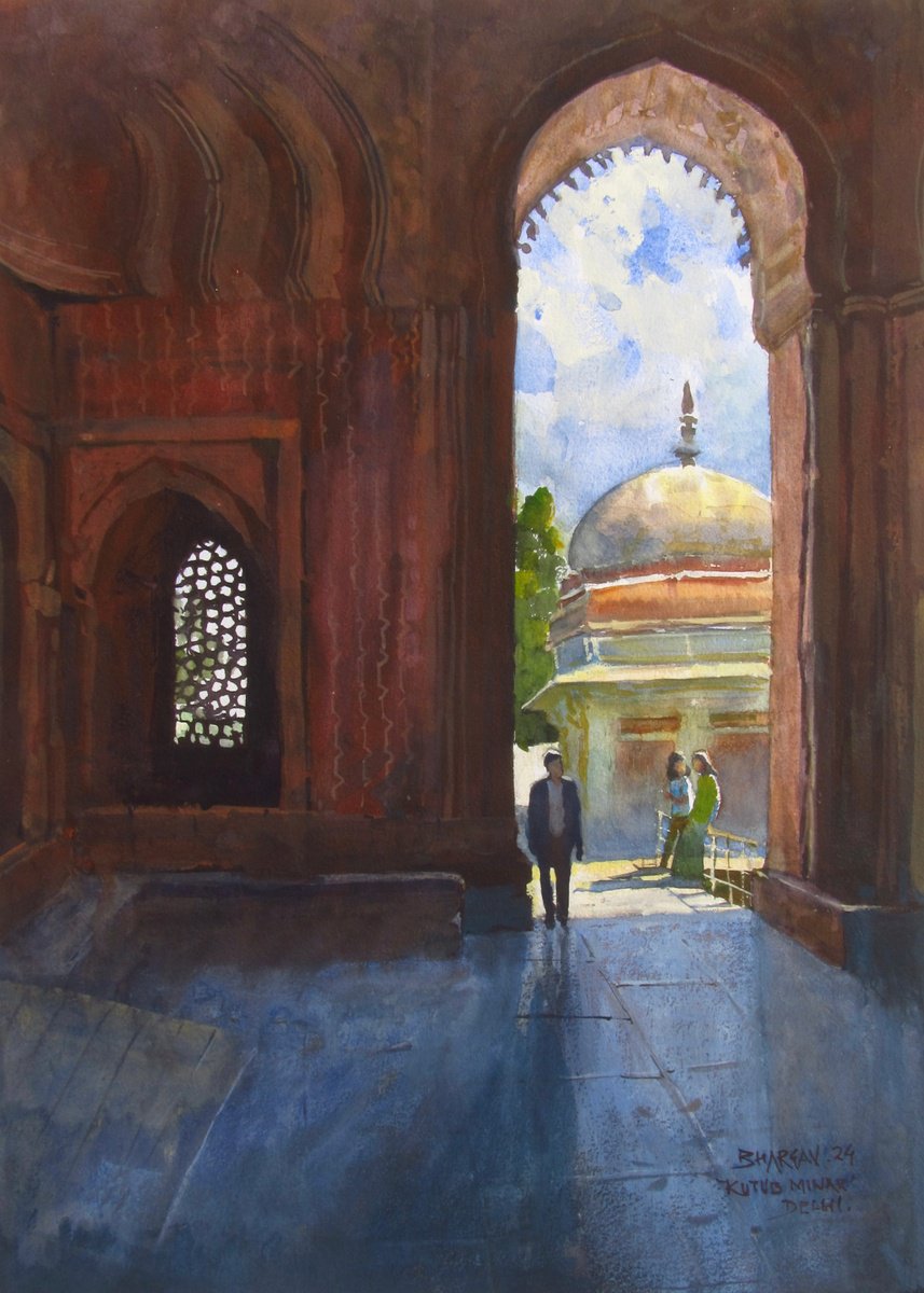 Impressionistic Cityscapes Watercolour By Bhargavkumar Kulkarni, 12 X 17, View Through The Arch, Original Artwork