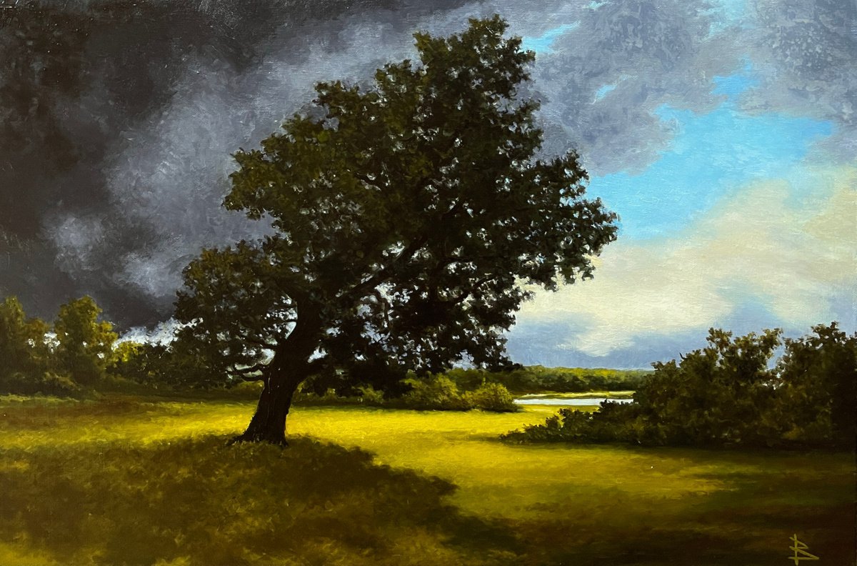 Impressionistic Landscape Oil Painting By Oleg Baulin, 24 X 16", The Moment Before..., Original Artwork