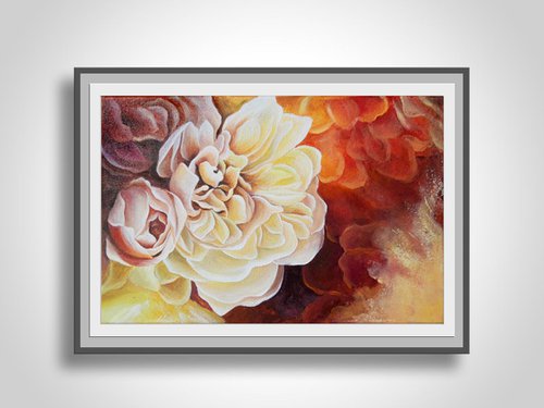 "Roses" oil painting, canvas floral art, flowers painting, small painting by Anna Steshenko