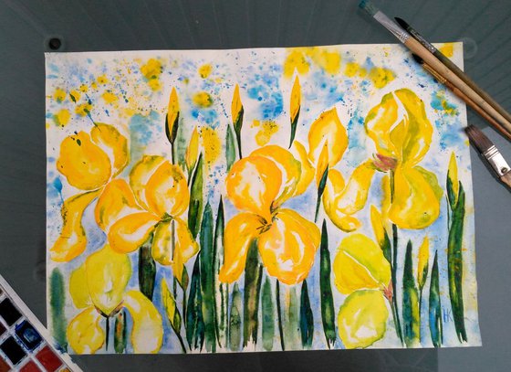 Irises original watercolor painting