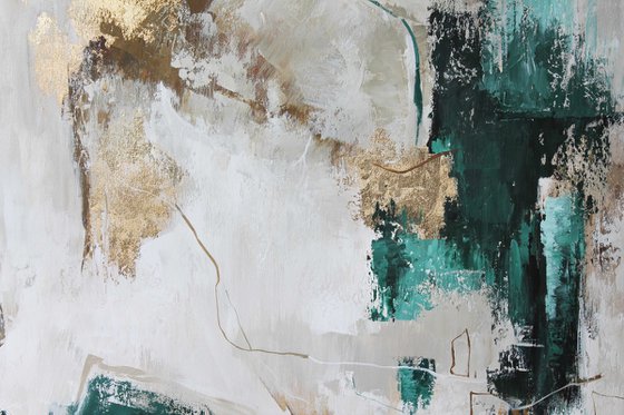 "Emerald Flux" Emerald gold abstract art