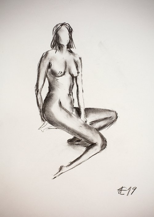 Nude in charcoal. 3. Black and white minimalistic female girl beauty body positive by Sasha Romm