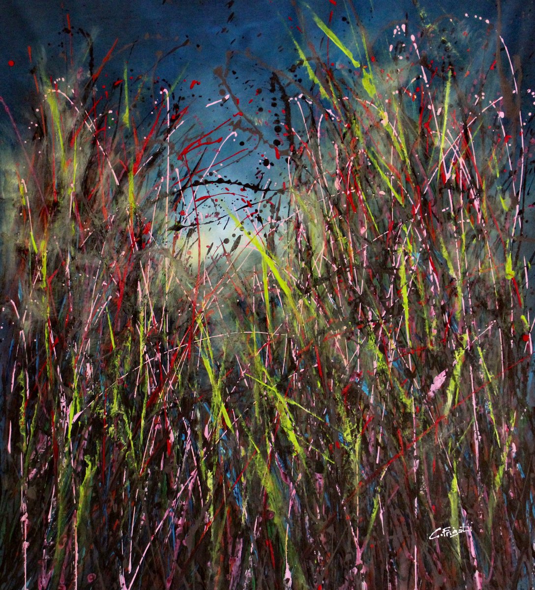 Abstract Landscape Acrylic Painting By Cecilia Frigati, 35 X 39, No Evidence, Original Artwork