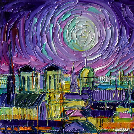 Eiffel Tower and Paris Rooftops at Night Stylized Cityscape Mona Edulesco