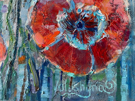 Poppies in the field. Original oil painting